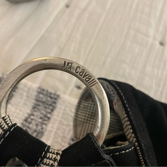 Roberto Cavalli Just Cavalli large laptop briefcase messenger bag black plaid - Picture 7 of 16